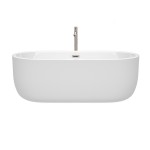 67 Inch Freestanding Bathtub in White, Floor Mounted Faucet, Drain, Trim in Nickel