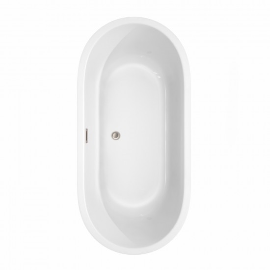 67 Inch Freestanding Bathtub in White, Floor Mounted Faucet, Drain, Trim in Nickel