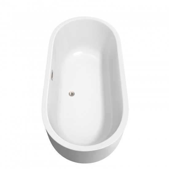 67 Inch Freestanding Bathtub in White, Floor Mounted Faucet, Drain, Trim in Nickel