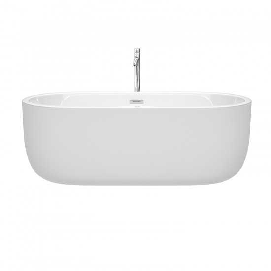 67 Inch Freestanding Bathtub in White, Floor Mounted Faucet, Drain, Trim in Chrome