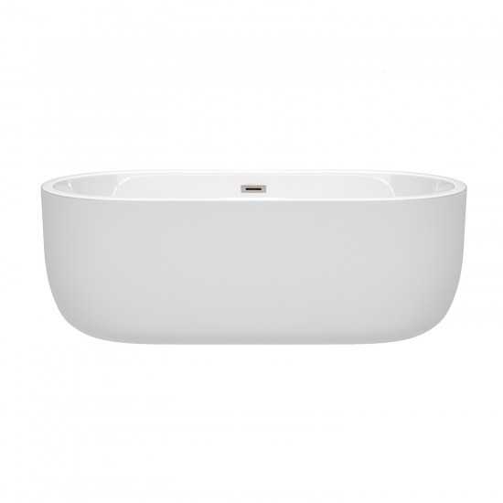 67 Inch Freestanding Bathtub in White, Brushed Nickel Drain and Overflow Trim