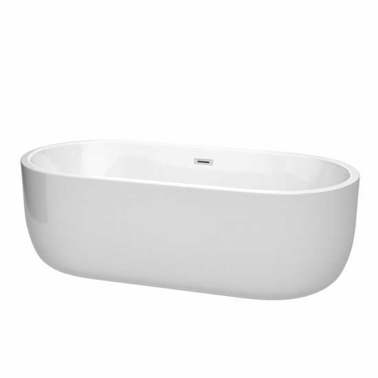 71 Inch Freestanding Bathtub in White, Polished Chrome Drain and Overflow Trim