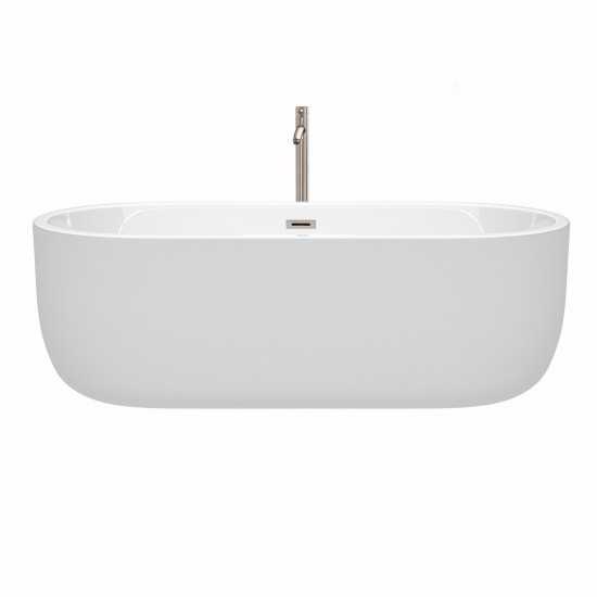 71 Inch Freestanding Bathtub in White, Floor Mounted Faucet, Drain, Trim in Nickel