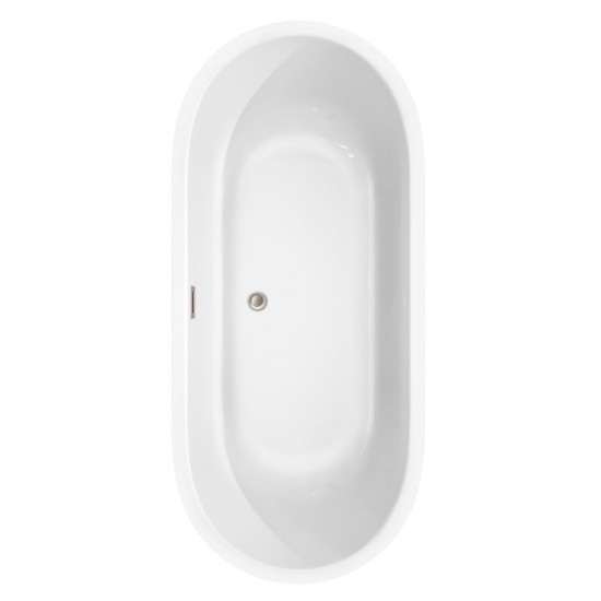 71 Inch Freestanding Bathtub in White, Floor Mounted Faucet, Drain, Trim in Nickel