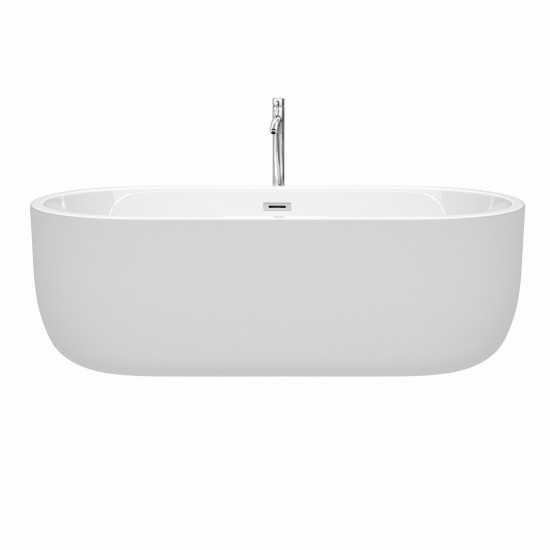 71 Inch Freestanding Bathtub in White, Floor Mounted Faucet, Drain, Trim in Chrome