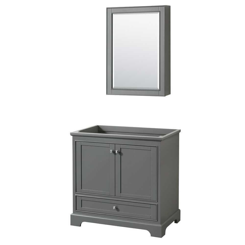 36 Inch Single Bathroom Vanity in Dark Gray, No Countertop, No Sink, Medicine Cabinet