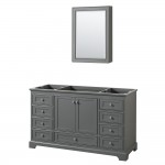 60 Inch Single Bathroom Vanity in Dark Gray, No Countertop, No Sink, Medicine Cabinet