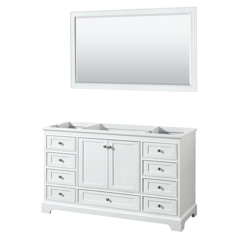 60 Inch Single Bathroom Vanity in White, No Countertop, No Sink, 58 Inch Mirror