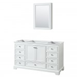 60 Inch Single Bathroom Vanity in White, No Countertop, No Sink, Medicine Cabinet