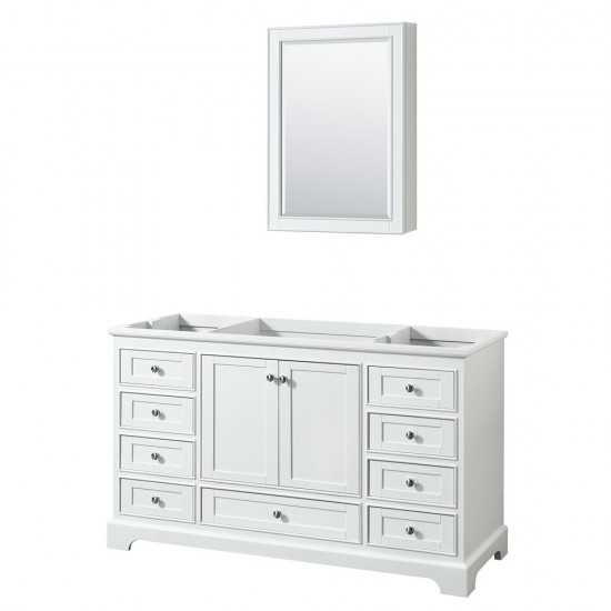 60 Inch Single Bathroom Vanity in White, No Countertop, No Sink, Medicine Cabinet