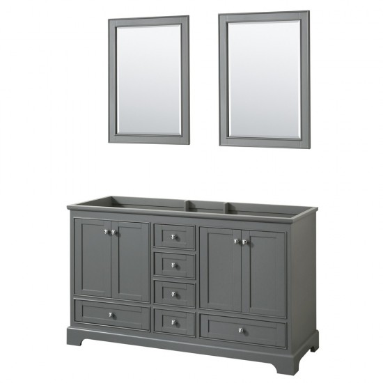 60 Inch Double Bathroom Vanity in Dark Gray, No Countertop, No Sinks, 24 Inch Mirrors