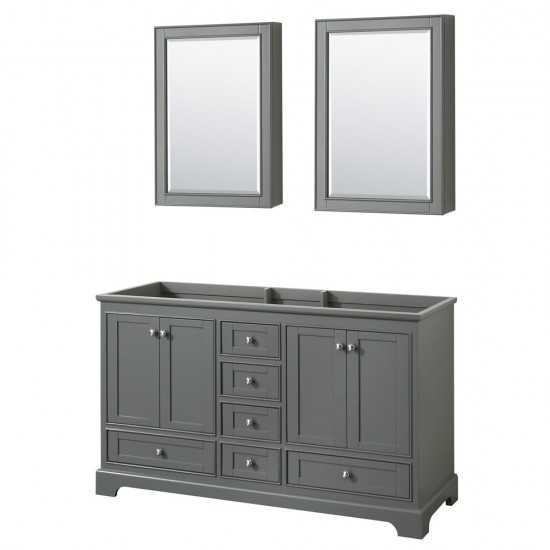 60 Inch Double Bathroom Vanity in Dark Gray, No Countertop, No Sinks, Medicine Cabinets