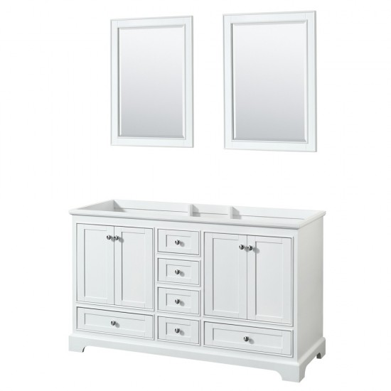 60 Inch Double Bathroom Vanity in White, No Countertop, No Sinks, 24 Inch Mirrors