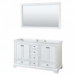 60 Inch Double Bathroom Vanity in White, No Countertop, No Sinks, 58 Inch Mirror