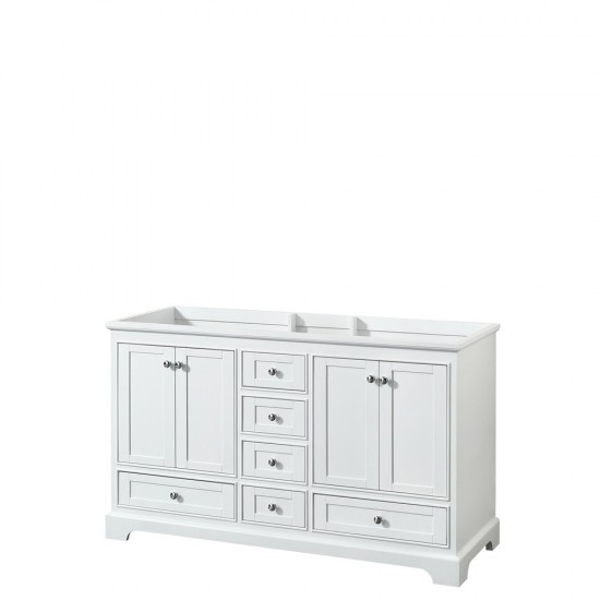 60 Inch Double Bathroom Vanity in White, No Countertop, No Sinks, and No Mirror