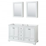60 Inch Double Bathroom Vanity in White, No Countertop, No Sinks, Medicine Cabinets