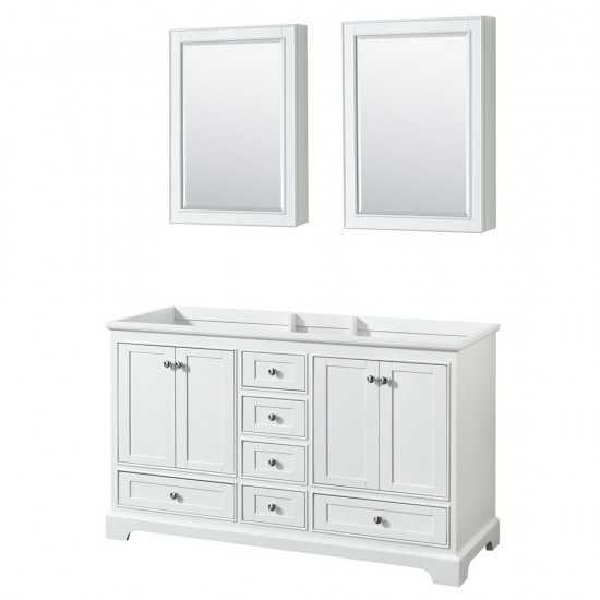 60 Inch Double Bathroom Vanity in White, No Countertop, No Sinks, Medicine Cabinets