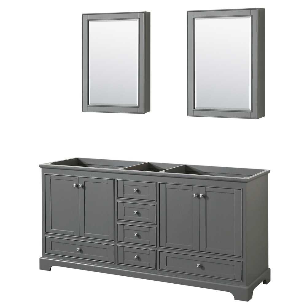 72 Inch Double Bathroom Vanity in Dark Gray, No Countertop, No Sinks, Medicine Cabinets