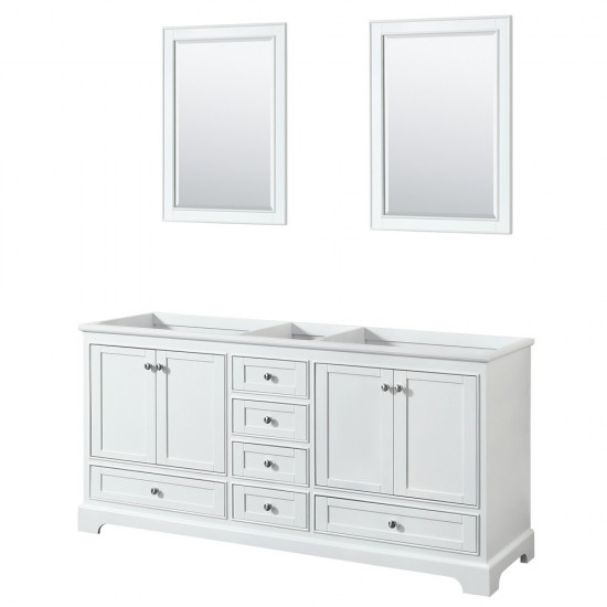 72 Inch Double Bathroom Vanity in White, No Countertop, No Sinks, 24 Inch Mirrors