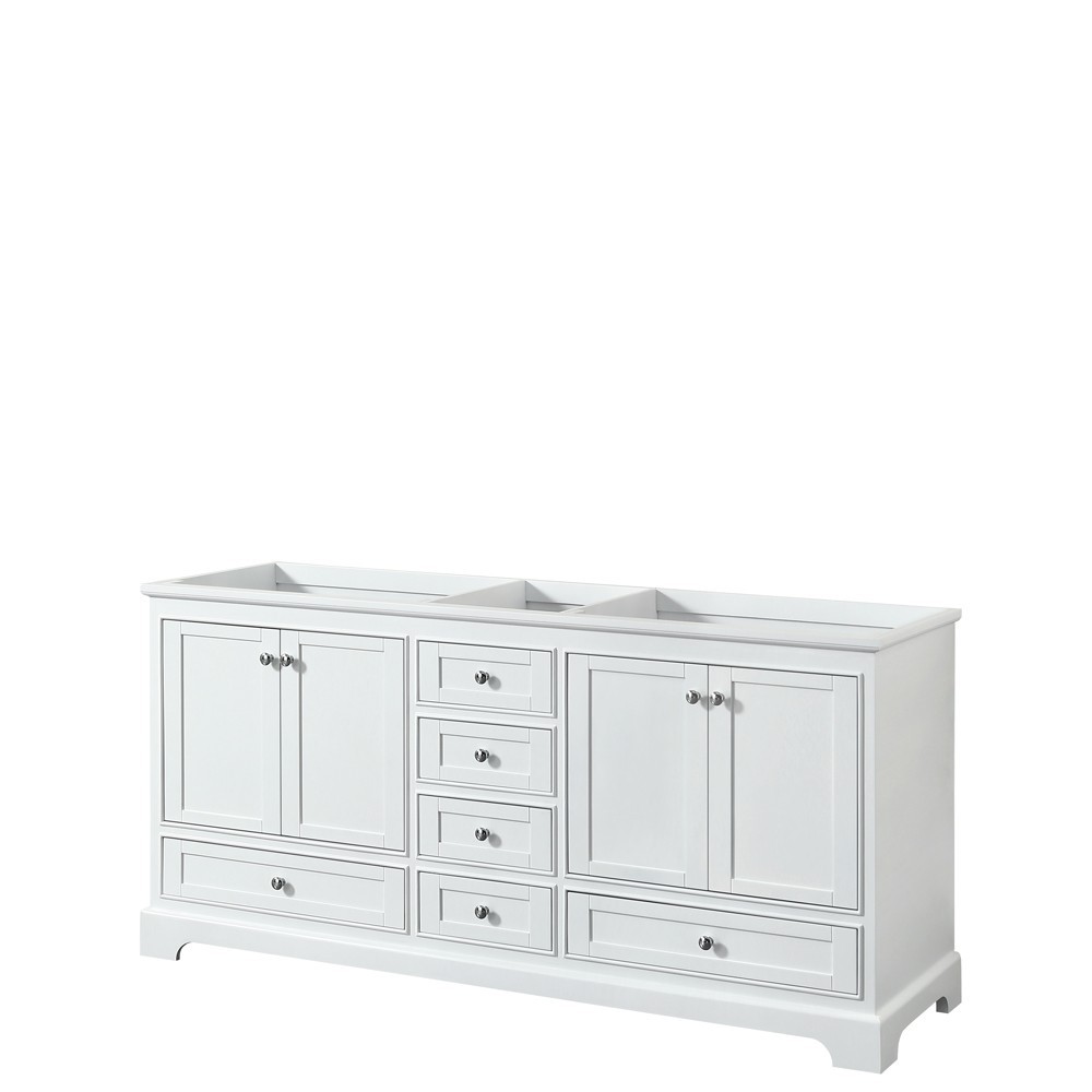 72 Inch Double Bathroom Vanity in White, No Countertop, No Sinks, and No Mirrors