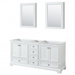 72 Inch Double Bathroom Vanity in White, No Countertop, No Sinks, Medicine Cabinets