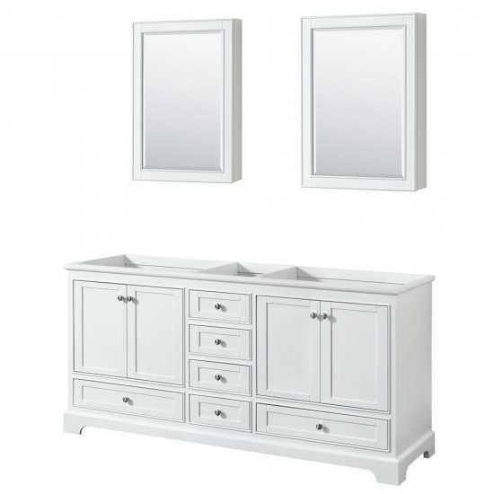 72 Inch Double Bathroom Vanity in White, No Countertop, No Sinks, Medicine Cabinets