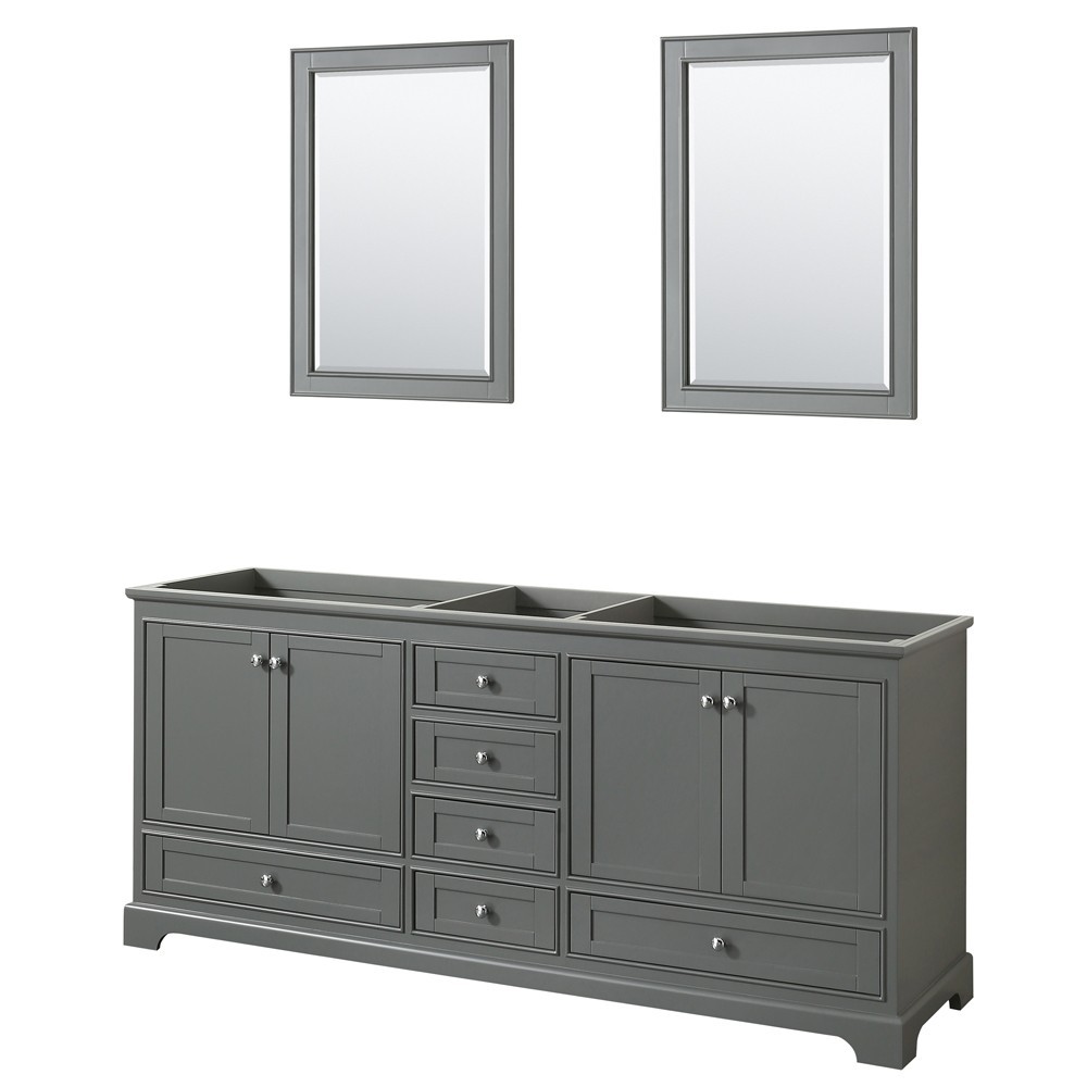 80 Inch Double Bathroom Vanity in Dark Gray, No Countertop, No Sinks, 24 Inch Mirrors