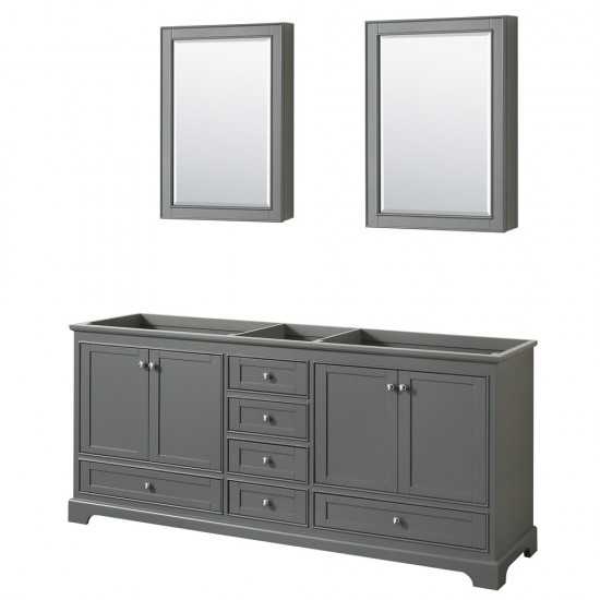 80 Inch Double Bathroom Vanity in Dark Gray, No Countertop, No Sinks, Medicine Cabinets