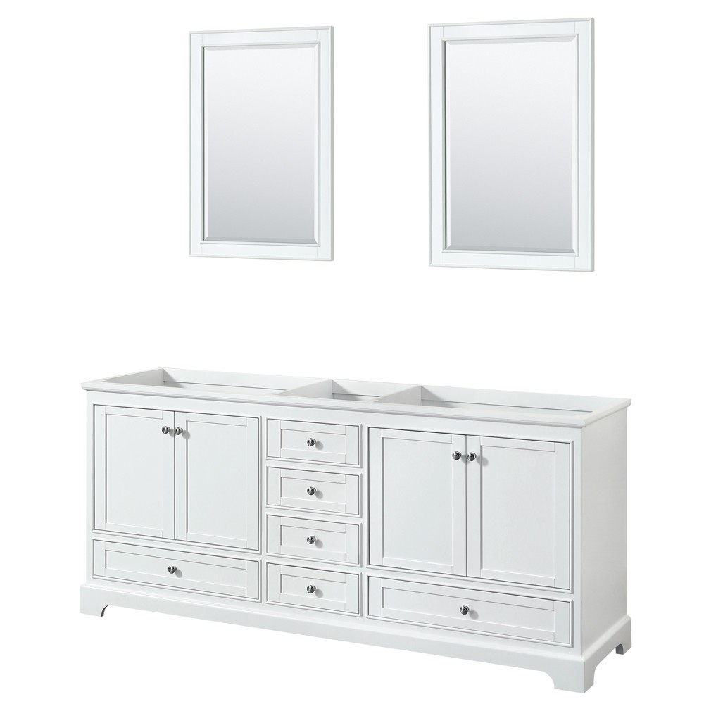 80 Inch Double Bathroom Vanity in White, No Countertop, No Sinks, 24 Inch Mirrors