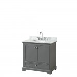 36 Inch Single Bathroom Vanity in Dark Gray, White Carrara Marble Countertop, Sink, No Mirror