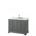 48 Inch Single Bathroom Vanity in Dark Gray, White Carrara Marble Countertop, Sink, No Mirror