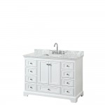 48 Inch Single Bathroom Vanity in White, White Carrara Marble Countertop, Sink, No Mirror