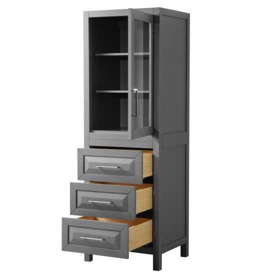 Linen Tower in Dark Gray, Shelved Cabinet Storage and 3 Drawers
