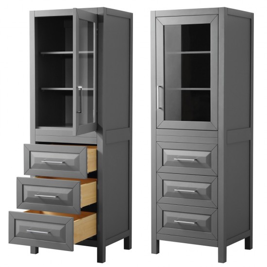 Linen Tower in Dark Gray, Shelved Cabinet Storage and 3 Drawers