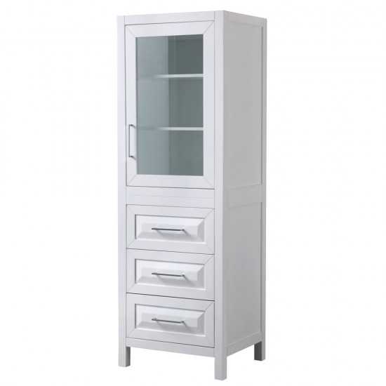 Linen Tower in White, Shelved Cabinet Storage and 3 Drawers