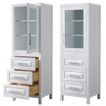 Linen Tower in White, Shelved Cabinet Storage and 3 Drawers