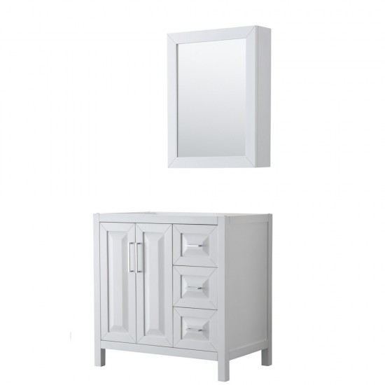 36 Inch Single Bathroom Vanity in White, No Countertop, No Sink, Medicine Cabinet