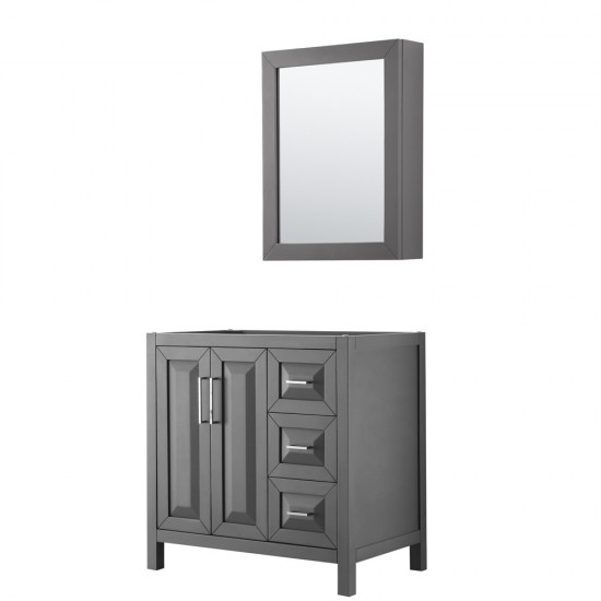 36 Inch Single Bathroom Vanity in Dark Gray, No Countertop, No Sink, Medicine Cabinet