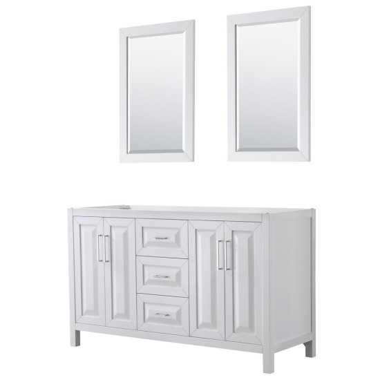 60 Inch Double Bathroom Vanity in White, No Countertop, No Sink, 24 Inch Mirrors