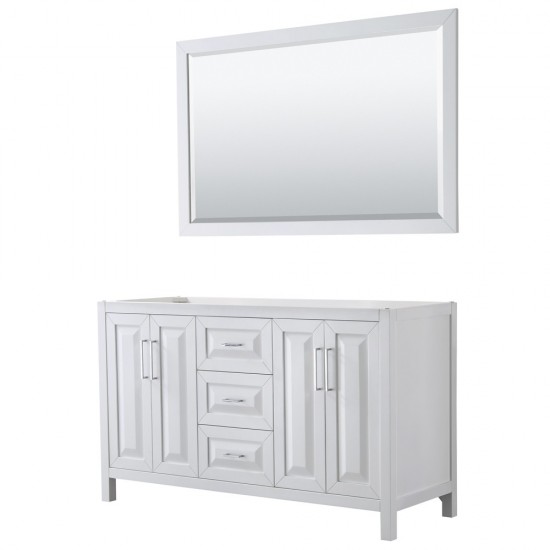 60 Inch Double Bathroom Vanity in White, No Countertop, No Sink, 58 Inch Mirror