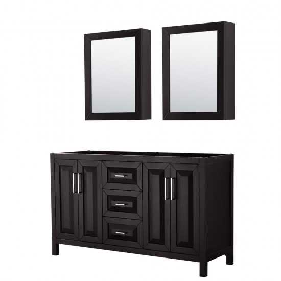 60 Inch Double Bathroom Vanity in Dark Espresso, No Countertop, No Sink, Medicine Cabinets