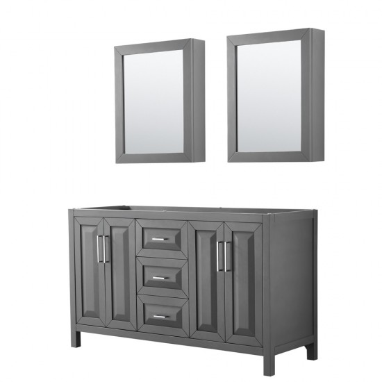 60 Inch Double Bathroom Vanity in Dark Gray, No Countertop, No Sink, Medicine Cabinets