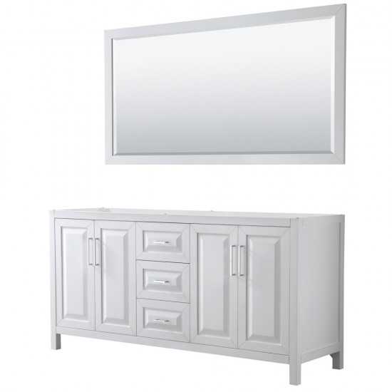 72 Inch Double Bathroom Vanity in White, No Countertop, No Sink, 70 Inch Mirror