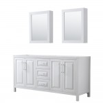 72 Inch Double Bathroom Vanity in White, No Countertop, No Sink, Medicine Cabinets