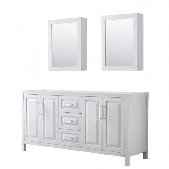 72 Inch Double Bathroom Vanity in White, No Countertop, No Sink, Medicine Cabinets