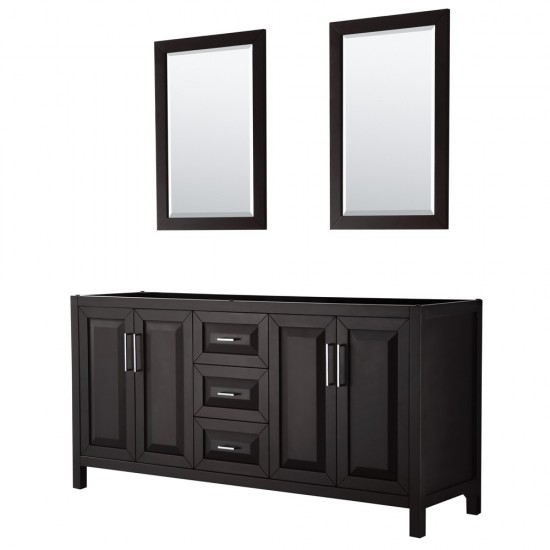 72 Inch Double Bathroom Vanity in Dark Espresso, No Countertop, No Sink, 24 Inch Mirrors