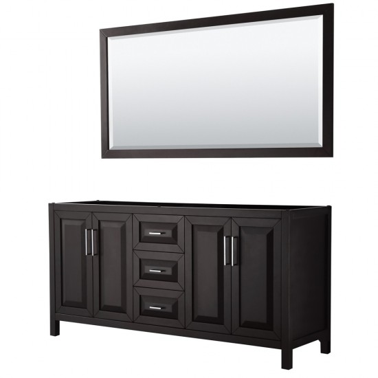 72 Inch Double Bathroom Vanity in Dark Espresso, No Countertop, No Sink, 70 Inch Mirror