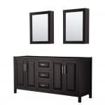 72 Inch Double Bathroom Vanity in Dark Espresso, No Countertop, No Sink, Medicine Cabinets