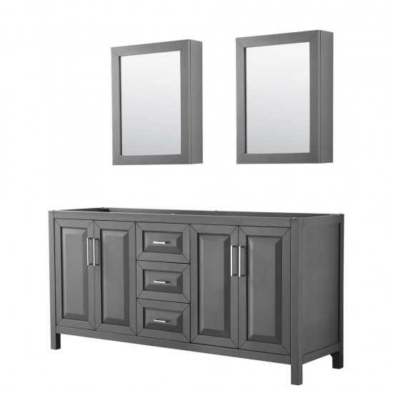 72 Inch Double Bathroom Vanity in Dark Gray, No Countertop, No Sink, Medicine Cabinets