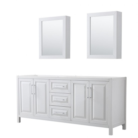 80 Inch Double Bathroom Vanity in White, No Countertop, No Sink, Medicine Cabinets